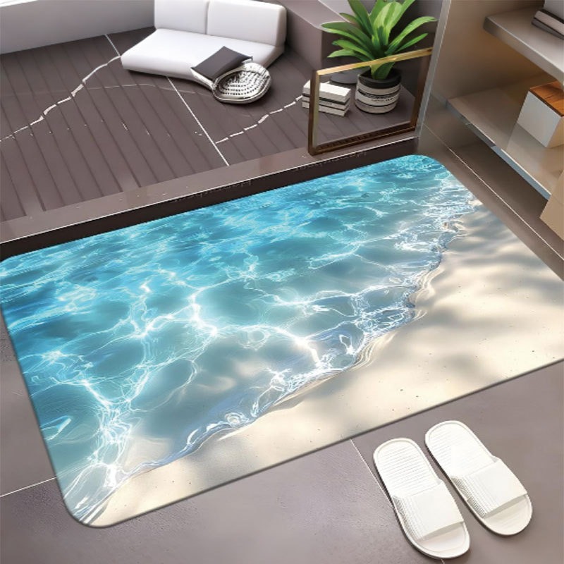 Home Fragrance Ocean Breeze - Blauwe Ocean Wave Patroon Badmat Zachte